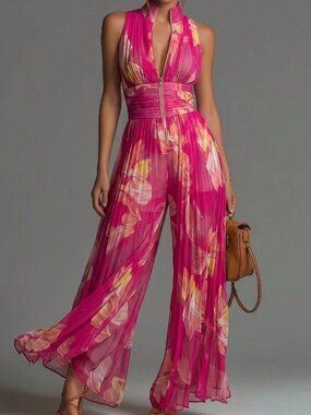 Multicolor Elegant Women's Sleeveless Palazzo Floral Print Jumpsuit